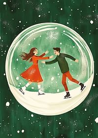 Un afiș cu un cuplu de patinaj într-un glob de zăpadă-3