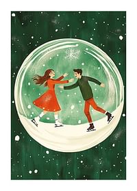 Un afiș cu un cuplu de patinaj într-un glob de zăpadă-1