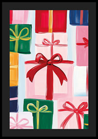 A poster with beautifully wrapped packages and large bows in festive shades-4