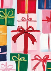 A poster with beautifully wrapped packages and large bows in festive shades-7