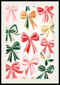 En poster med festliga rosetter i rött, grönt, rosa och guld-2