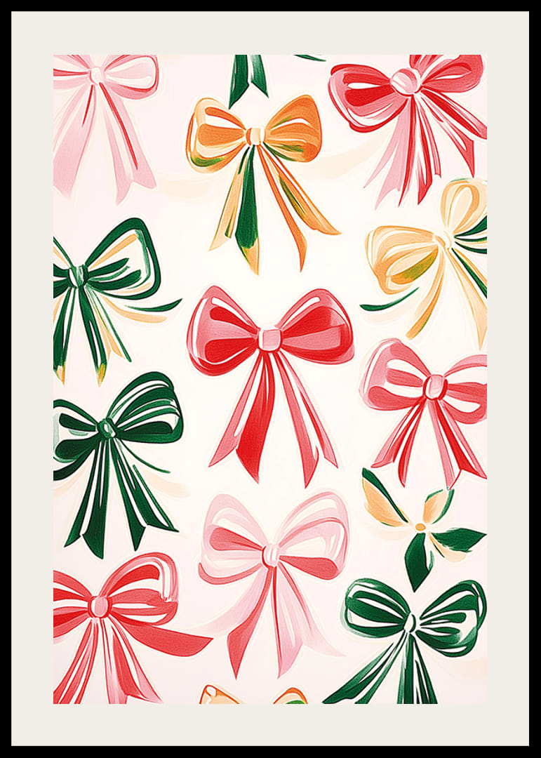 En poster med festliga rosetter i rött, grönt, rosa och guld-12