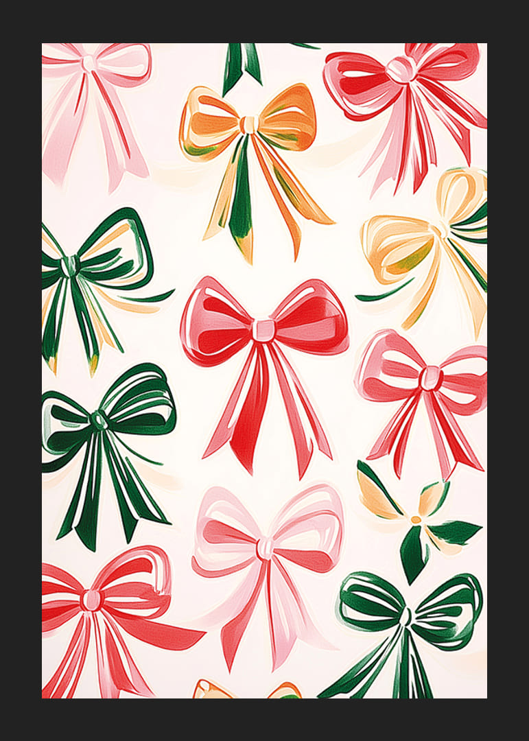 En poster med festliga rosetter i rött, grönt, rosa och guld-12