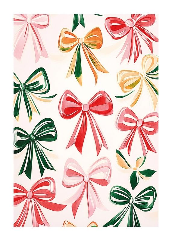 Um poster com laços festivos em vermelho, verde, rosa e dourado-12