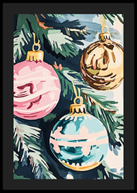En poster med färgglada julgranskulor i rosa, guld och turkos-4
