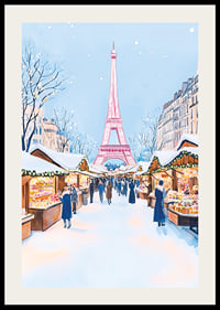 A poster of a snowy Christmas market in Paris with the Eiffel Tower-2