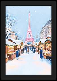 A poster of a snowy Christmas market in Paris with the Eiffel Tower-4