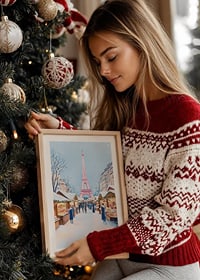 A poster of a snowy Christmas market in Paris with the Eiffel Tower-8