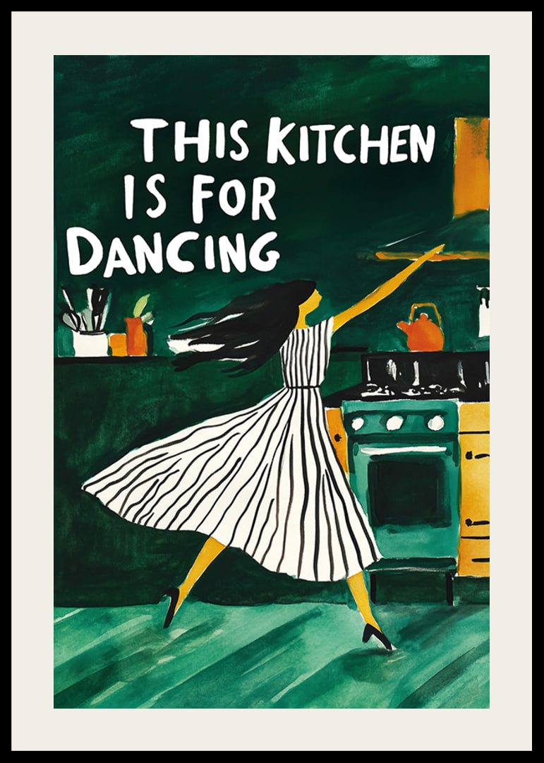 A poster of a dancing woman in the kitchen-12