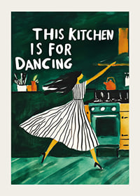 A poster of a dancing woman in the kitchen-3