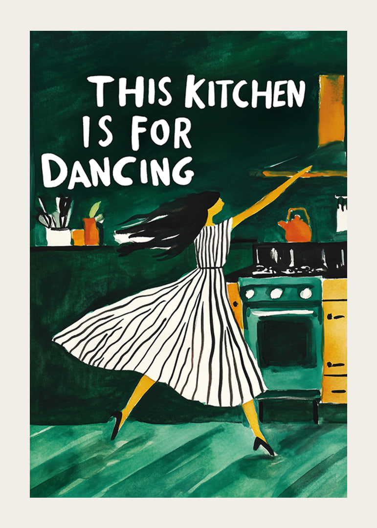A poster of a dancing woman in the kitchen-12