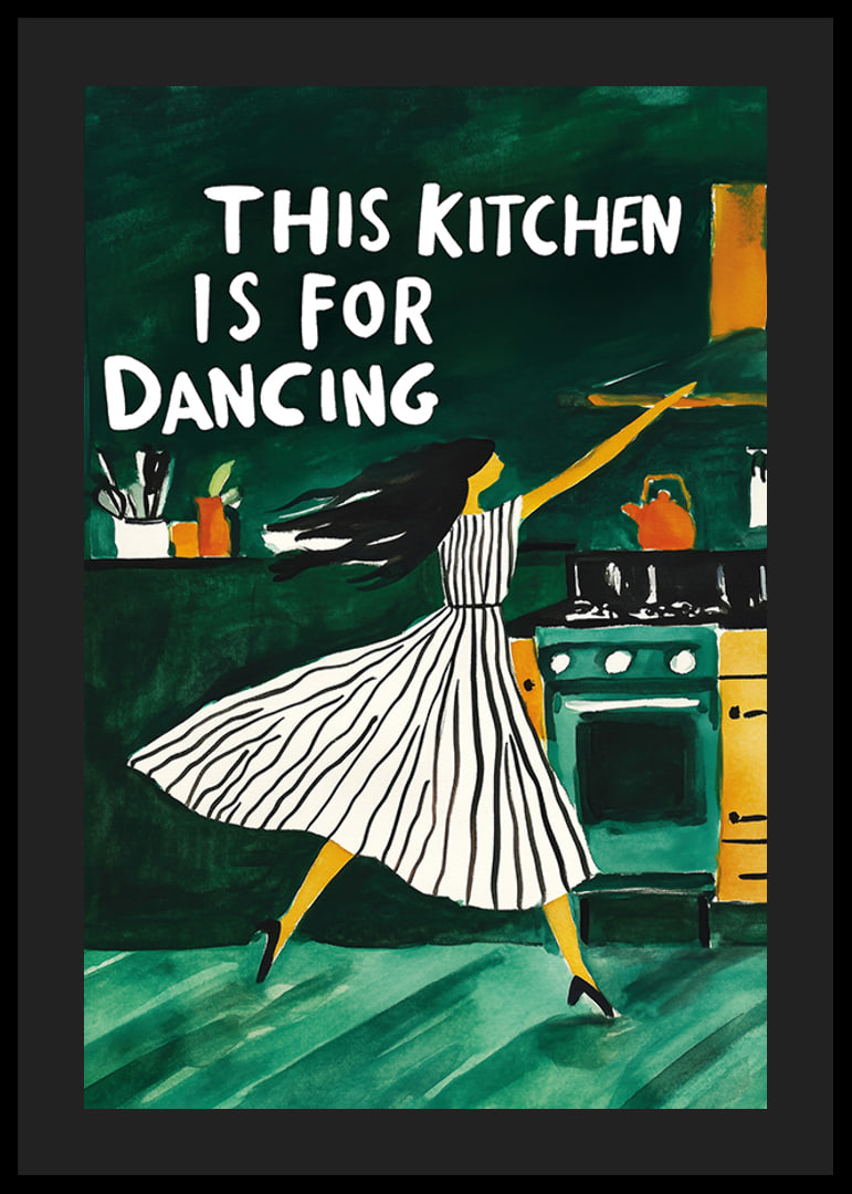 A poster of a dancing woman in the kitchen-12