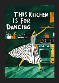 A poster of a dancing woman in the kitchen-5