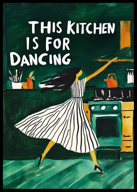 A poster of a dancing woman in the kitchen-12