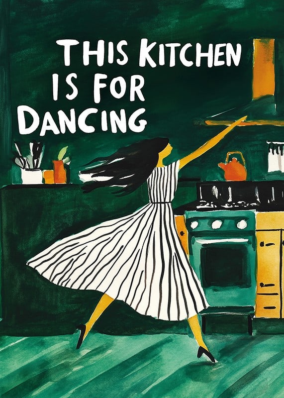 A poster of a dancing woman in the kitchen-12