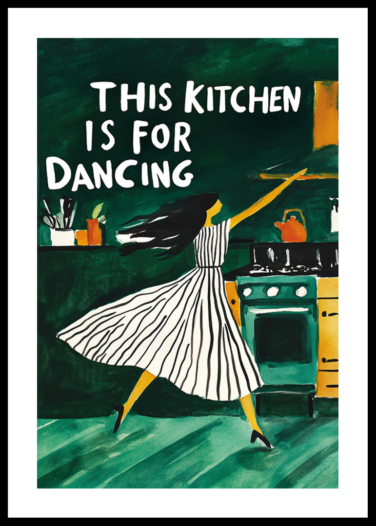A poster of a dancing woman in the kitchen-12