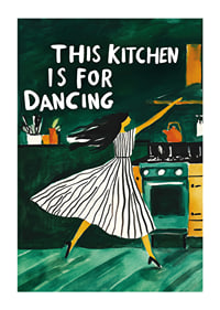 A poster of a dancing woman in the kitchen-1