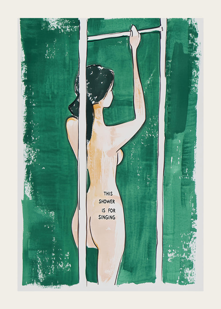En plakat av en kvinne i dusjen -12