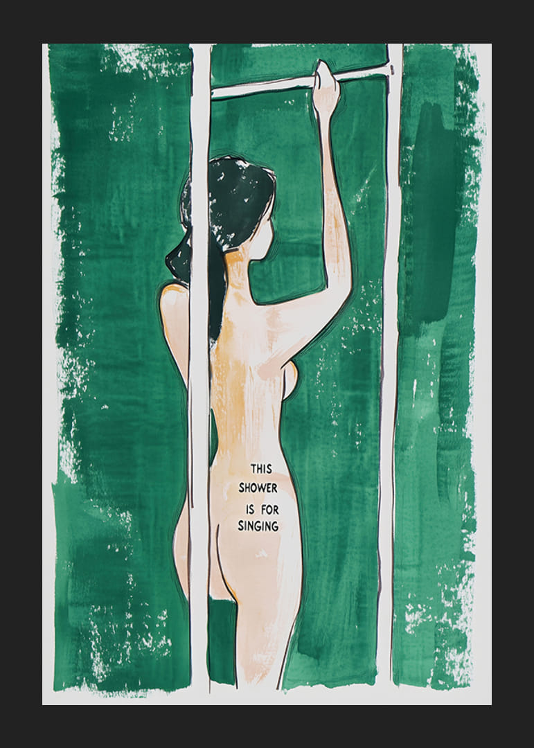 En plakat av en kvinne i dusjen -12
