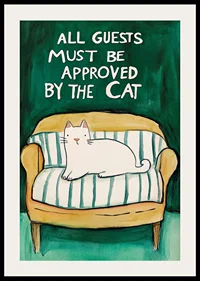 A poster of a white cat on a yellow sofa-2