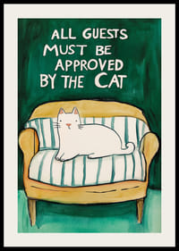 En poster av en vit katt på en gul soffa-2