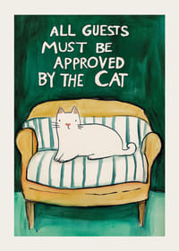 En poster av en vit katt på en gul soffa-3