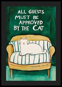 A poster of a white cat on a yellow sofa-4