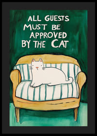 En poster av en vit katt på en gul soffa-4