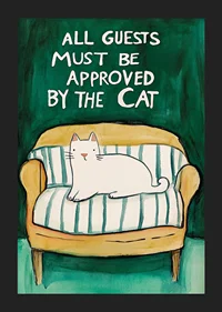 A poster of a white cat on a yellow sofa-5