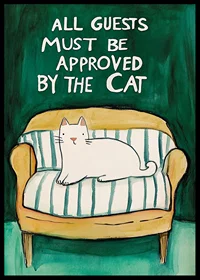 A poster of a white cat on a yellow sofa-6