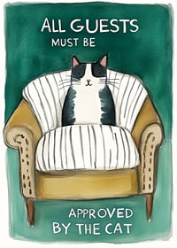 Een poster met een vastberaden kat die in een fauteuil zit -1