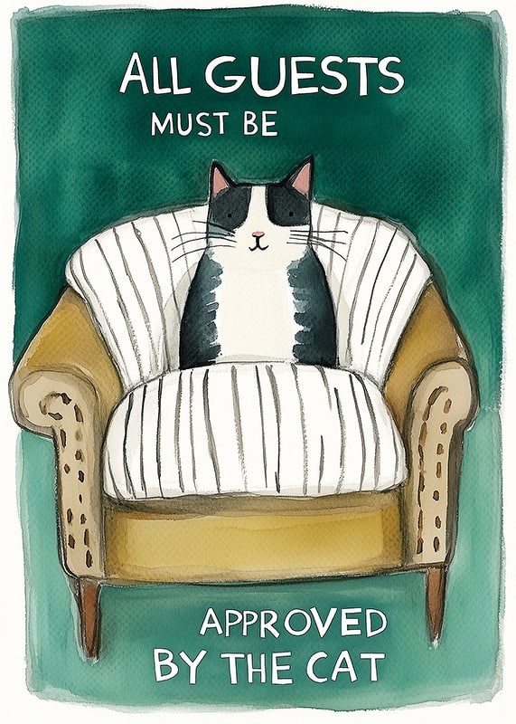 Een poster met een vastberaden kat die in een fauteuil zit -12