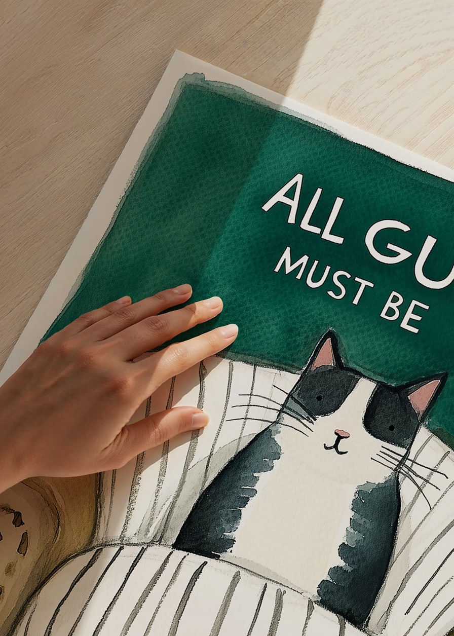 Een poster met een vastberaden kat die in een fauteuil zit -12