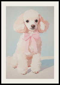 A poster of a fluffy poodle with a pink bow-2