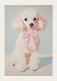 A poster of a fluffy poodle with a pink bow-3