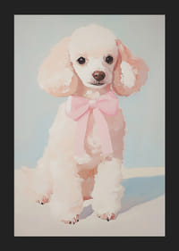 A poster of a fluffy poodle with a pink bow-5