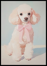 A poster of a fluffy poodle with a pink bow-6
