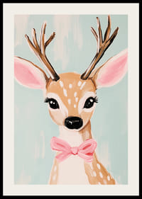 Poster mit einem süßen Reh mit rosa Schleife-2