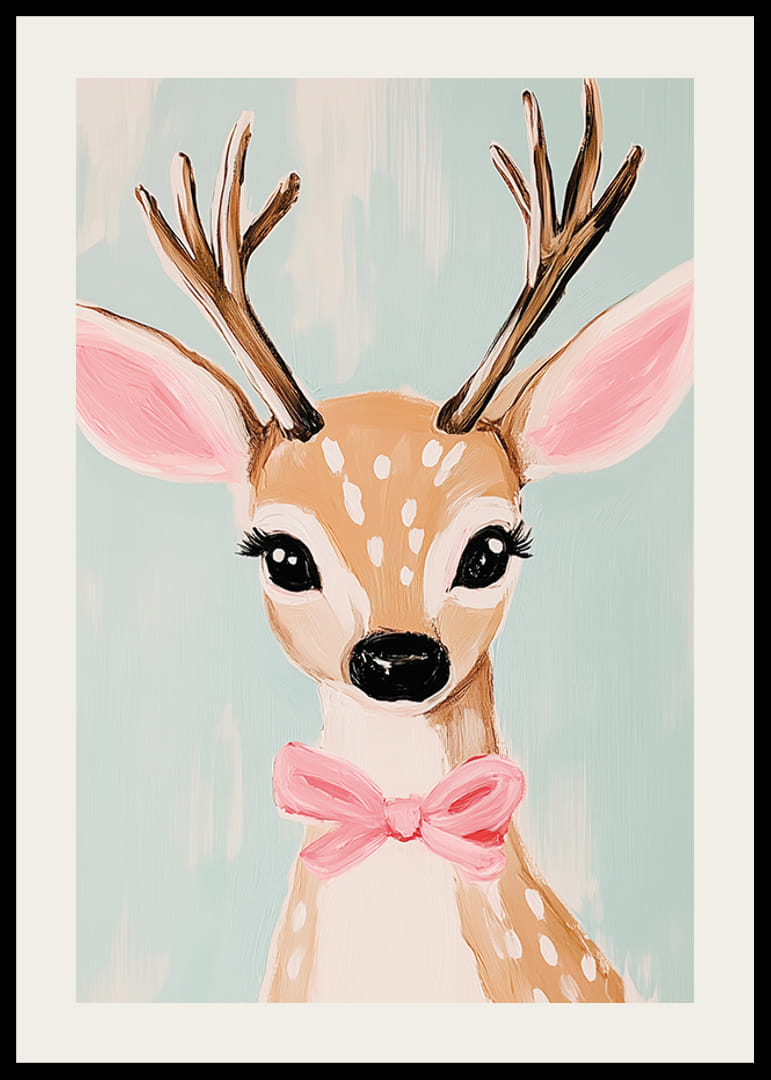 Poster mit einem süßen Reh mit rosa Schleife-12