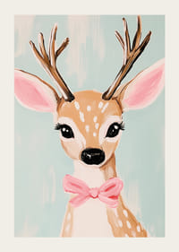 Poster mit einem süßen Reh mit rosa Schleife-3