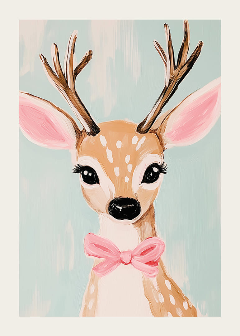Poster mit einem süßen Reh mit rosa Schleife-12