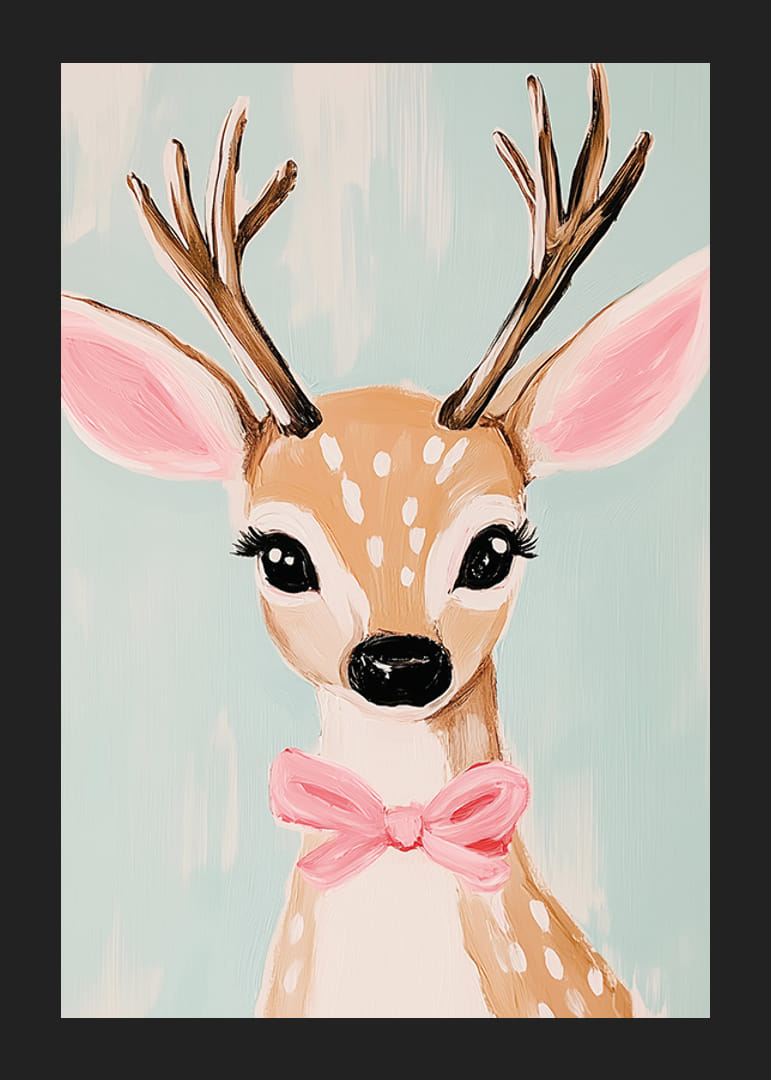 Poster mit einem süßen Reh mit rosa Schleife-12