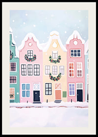 A poster with colorful houses decorated for Christmas-2