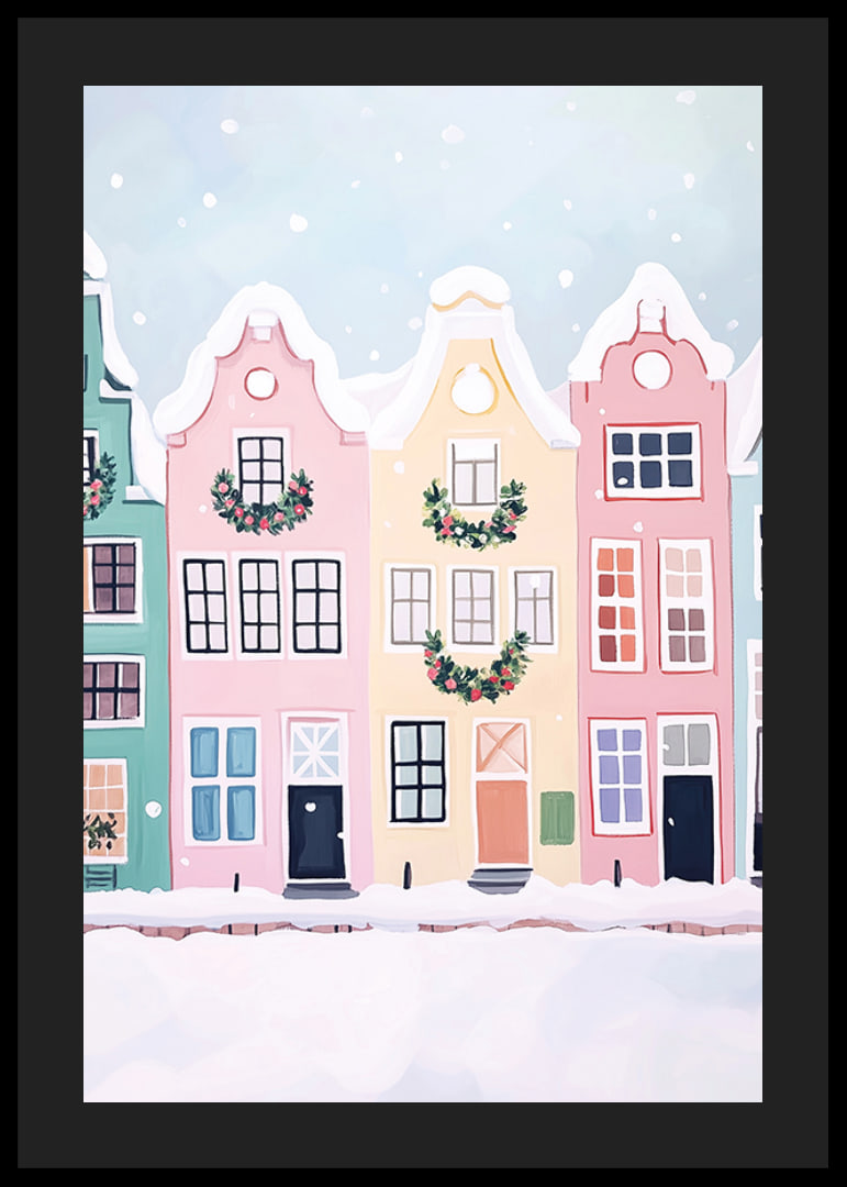 A poster with colorful houses decorated for Christmas-12