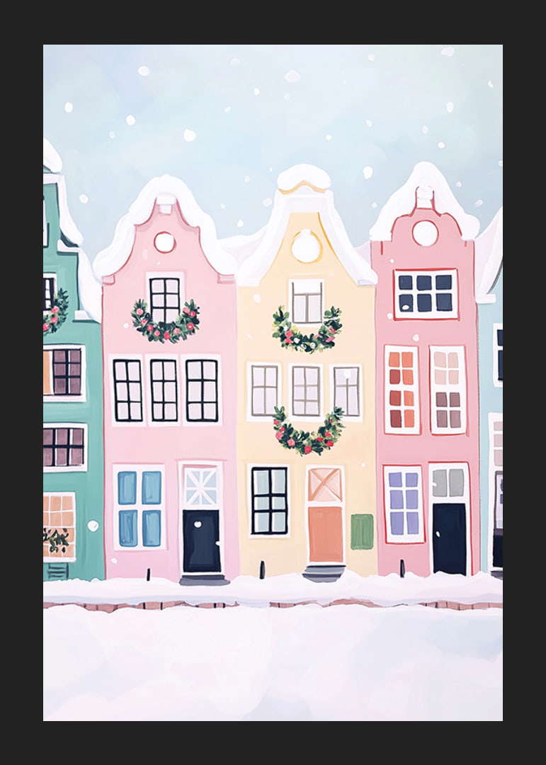 A poster with colorful houses decorated for Christmas-12