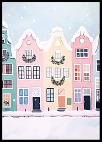 A poster with colorful houses decorated for Christmas-6