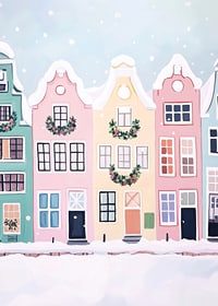 A poster with colorful houses decorated for Christmas-7