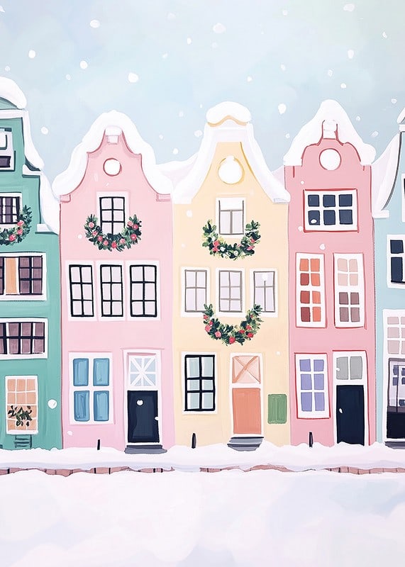 A poster with colorful houses decorated for Christmas-12