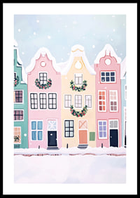 A poster with colorful houses decorated for Christmas-0