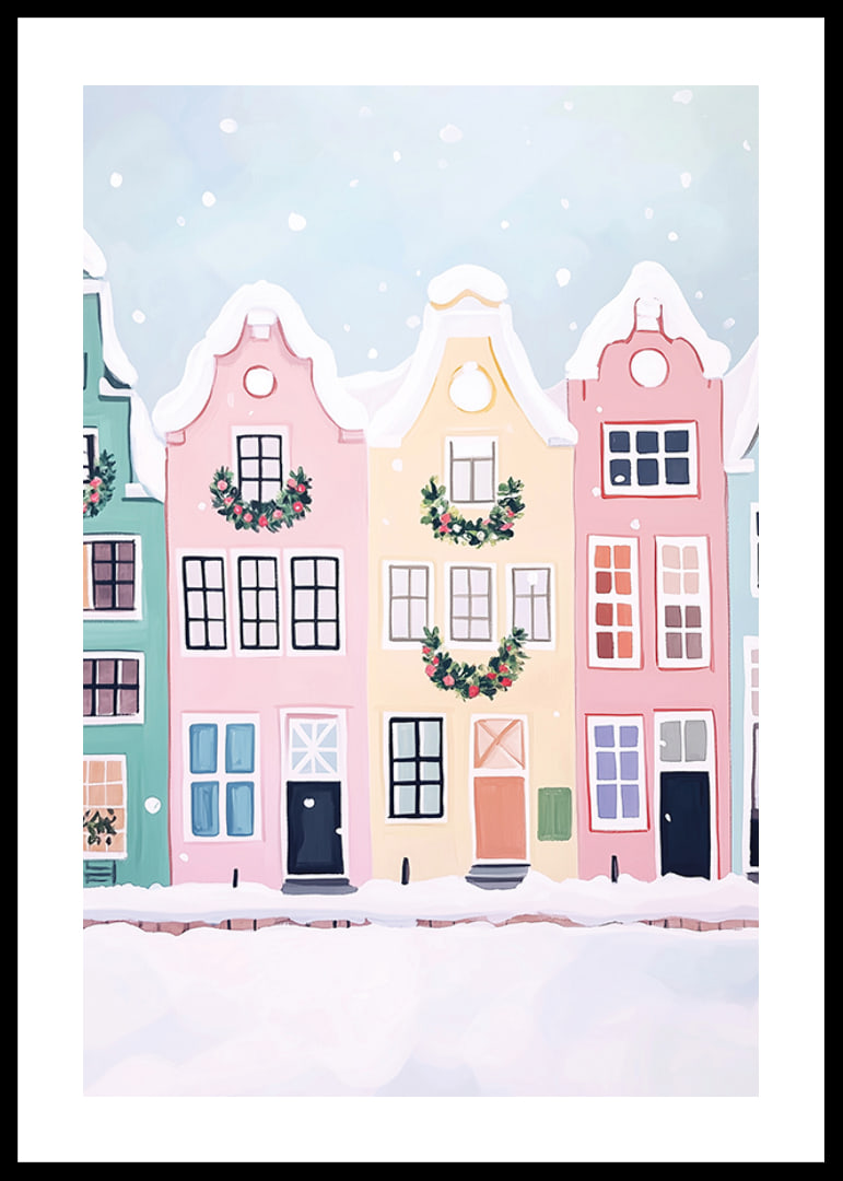 A poster with colorful houses decorated for Christmas-12